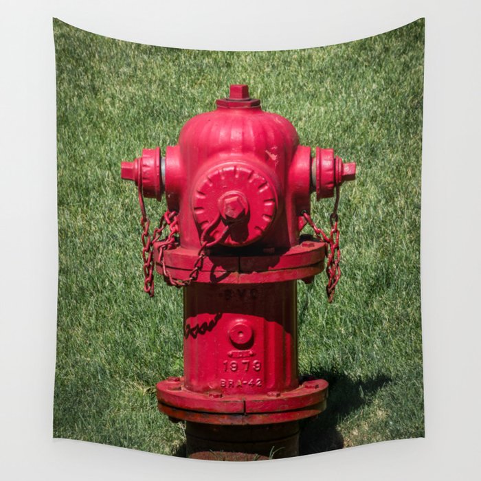 Red East Jordan Iron Works Fire Hydrant Wall Tapestry by Enzwell Artworks Society6