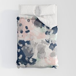Melia - abstract minimal painting acrylic watercolor nursery mint navy pink Comforter