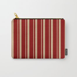[ Thumbnail: Tan and Dark Red Colored Lines/Stripes Pattern Carry-All Pouch ]