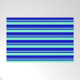[ Thumbnail: Aquamarine and Blue Colored Striped Pattern Welcome Mat ]