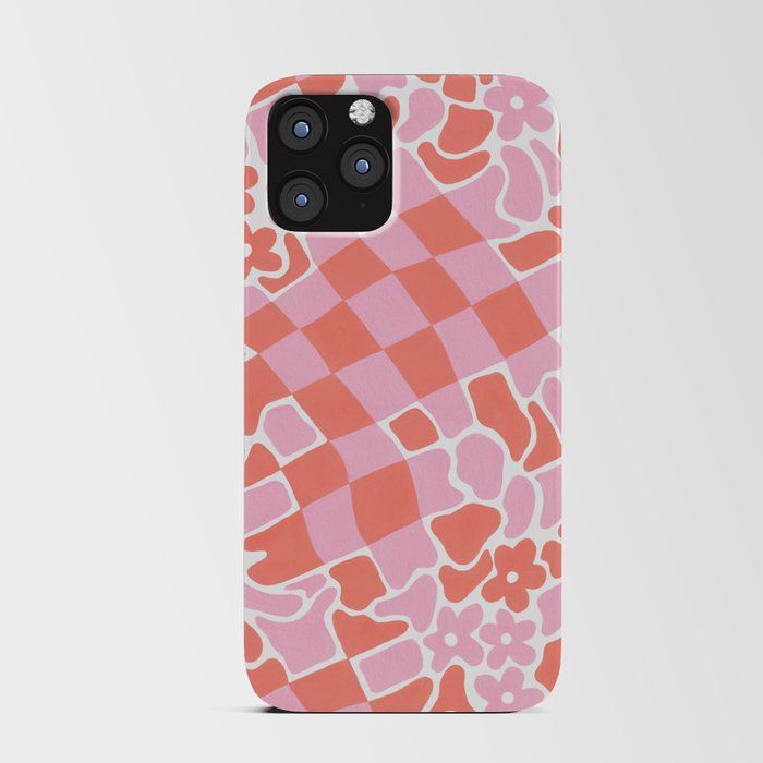 Abstract Retro Checkers in Pink and Orange iPhone Card Case