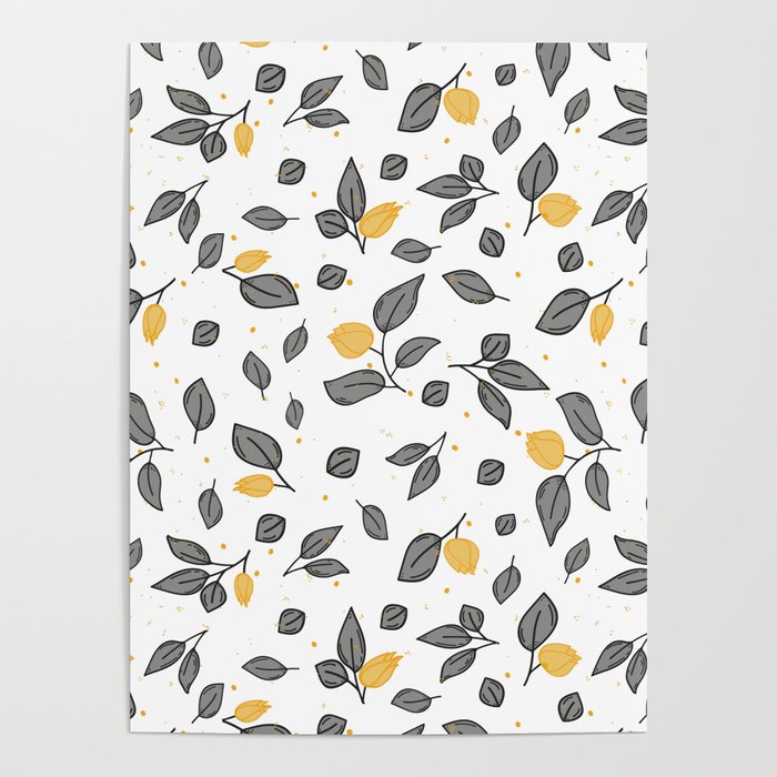 Yellow and grey tulips pattern Poster