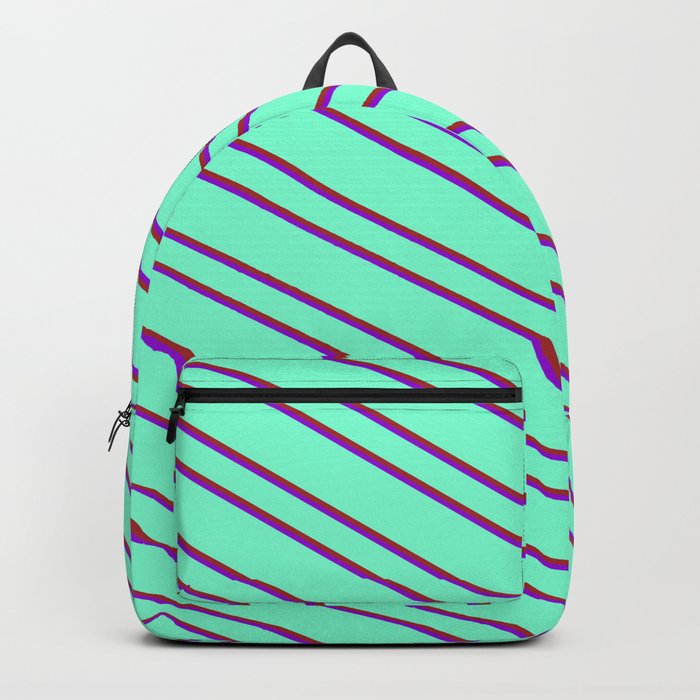 Aquamarine, Brown, and Dark Violet Colored Pattern of Stripes Backpack