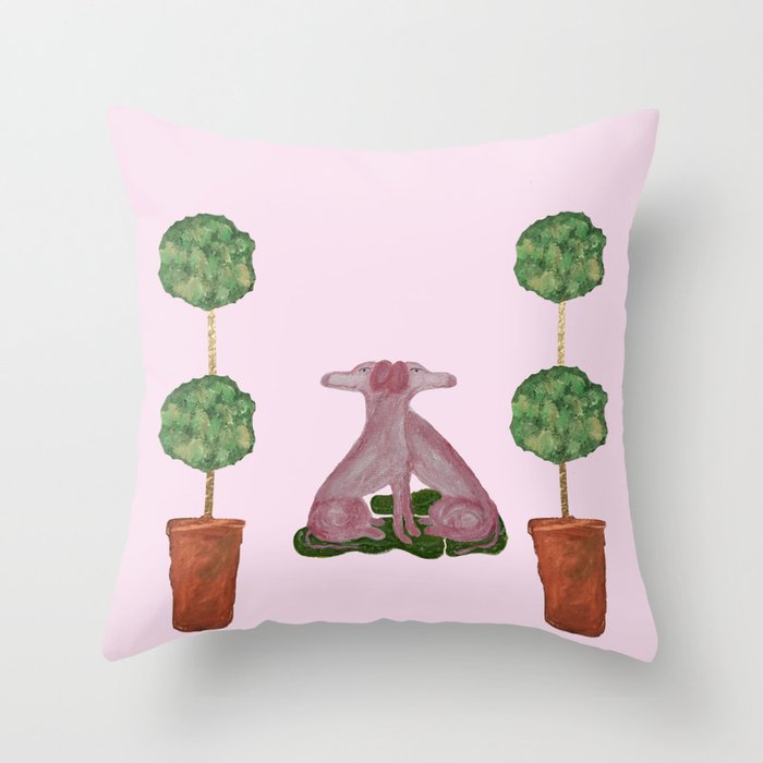 Pink Staffordshire Greyhounds Topiary Throw Pillow