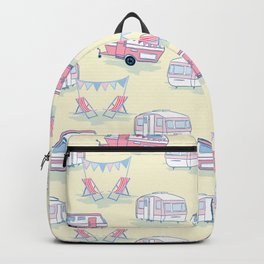 Caravan holiday in pink and yellow Backpack
