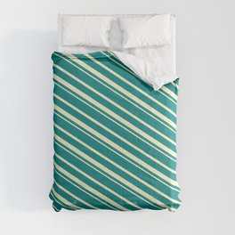 [ Thumbnail: Teal & Light Yellow Colored Striped Pattern Comforter ]
