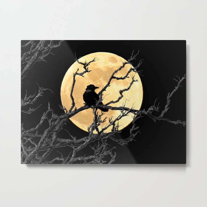 Crow Against Full Moon A366 Metal Print