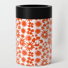 Modern Abstract Red And White Floral  Can Cooler