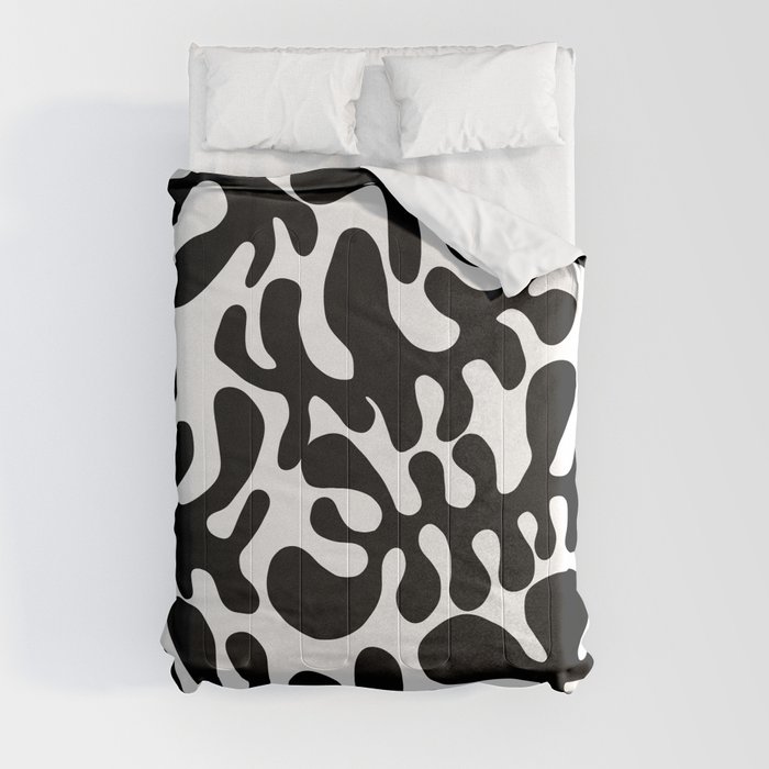 Black Matisse cut outs seaweed pattern on white background Comforter