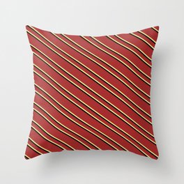 [ Thumbnail: Brown, Tan & Black Colored Lines/Stripes Pattern Throw Pillow ]