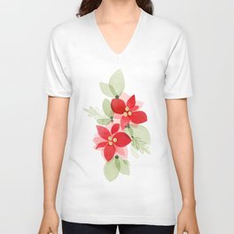 Holiday Poinsetta Bouquet Watercolor V Neck T Shirt