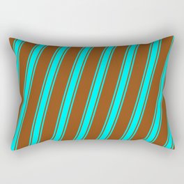 [ Thumbnail: Brown and Cyan Colored Stripes Pattern Rectangular Pillow ]