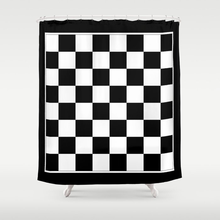Vintage Chessboard & Checkers - Black & White Shower Curtain