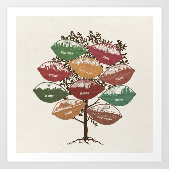 Leaf City Tree Art Print