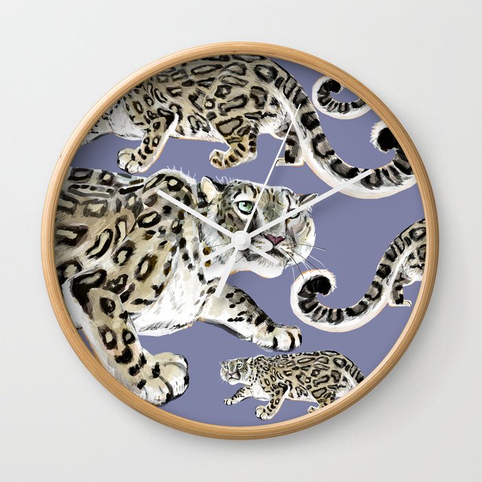 Snow leopard in purple Wall Clock