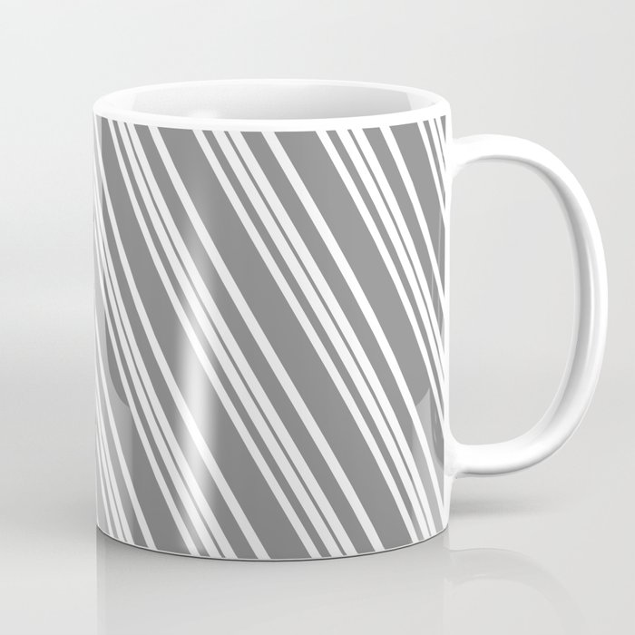 White and Grey Colored Lined/Striped Pattern Coffee Mug