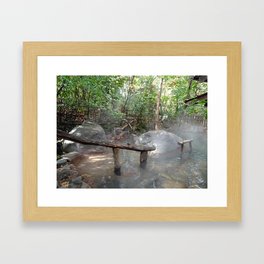 Steaming waters at a natural onsen Framed Art Print