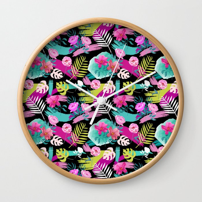 Watercolor Tropical Floral Painting  Wall Clock