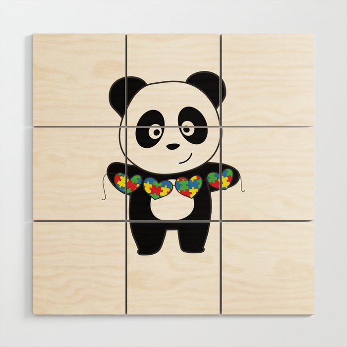 Autism Awareness Month Puzzle Heart Panda Wood Wall Art