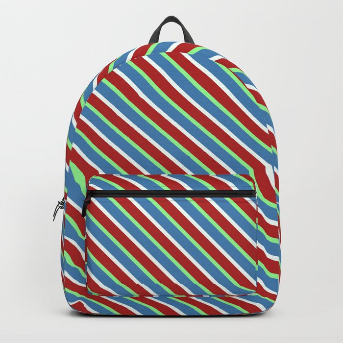 Blue, Mint Cream, Red, and Green Colored Stripes/Lines Pattern Backpack