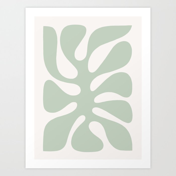 Minimal Abstract Matisse Monstera Pastel Sage Green 1/2 Art Print
