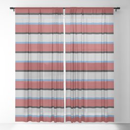 [ Thumbnail: Blue, Brown, Black & Grey Colored Striped Pattern Sheer Curtain ]