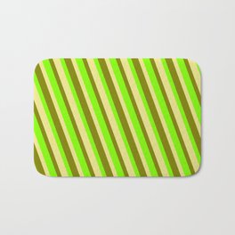 [ Thumbnail: Tan, Green & Chartreuse Colored Lines Pattern Bath Mat ]