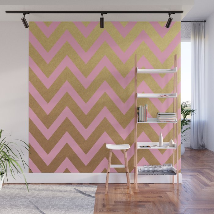 Pink And Gold Chevron Wall Mural By Herart Society6 Pink chevron wallpaper | pink and blue chevron wallpaper pattern. society6
