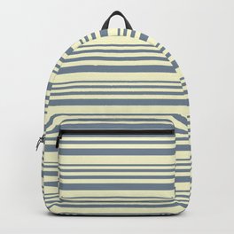 [ Thumbnail: Light Slate Gray & Light Yellow Colored Lined Pattern Backpack ]