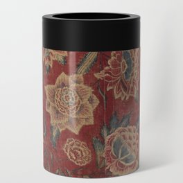 Antique Chintz Floral Design on Red  Can Cooler