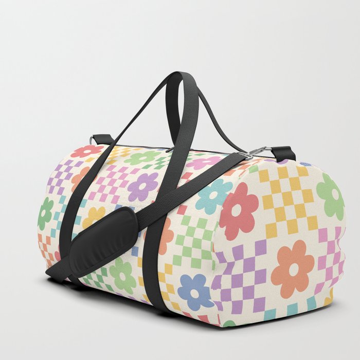 Colorful Flowers Double Checker Duffle Bag