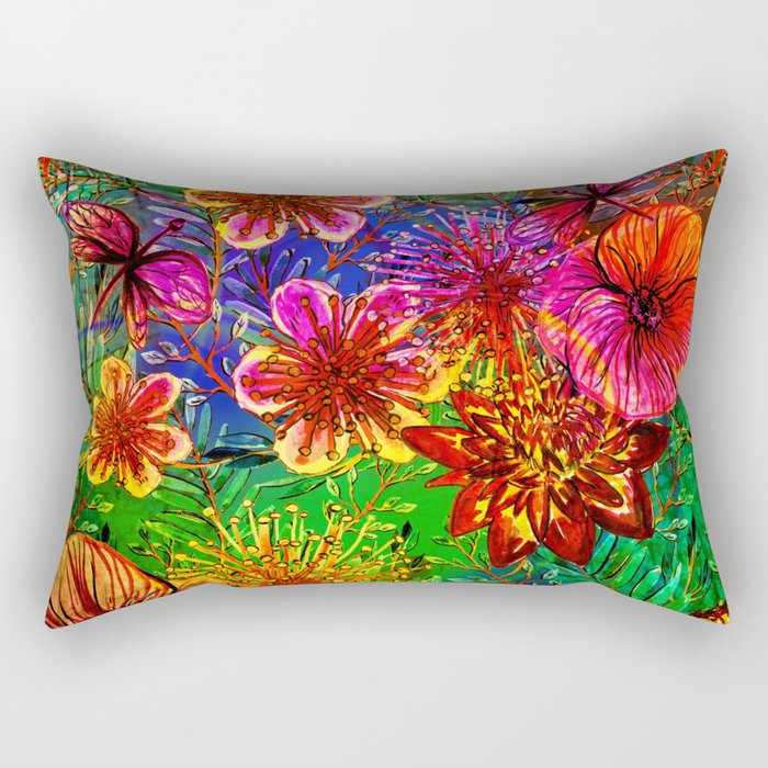 Tropical Heat-Colorful Floral Exotic Tropical Flower Pattern Rectangular Pillow