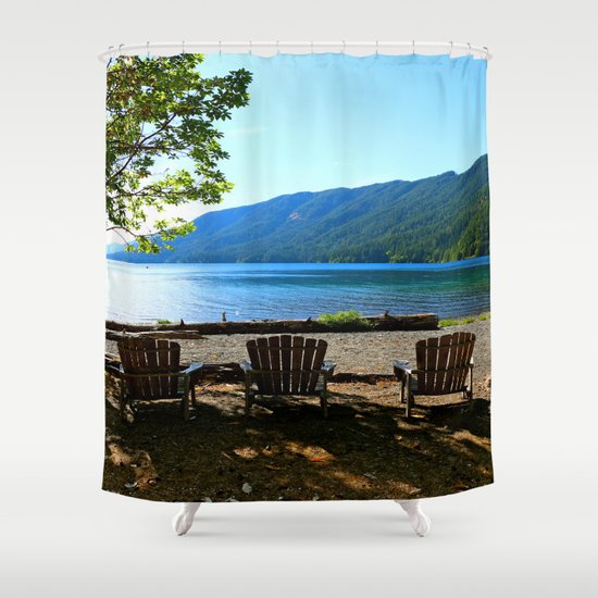 Adirondack Chairs At Lake Cresent Shower Curtain By