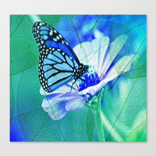 Butterfly, Flower And Leaves Canvas Print