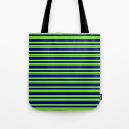 [ Thumbnail: Chartreuse and Blue Colored Lines/Stripes Pattern Tote Bag ]