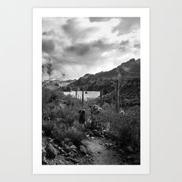 Black and White Travel Photo of Saguaro Lake Art Print