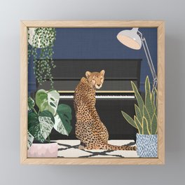Cheetah playing piano Framed Mini Art Print