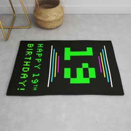 [ Thumbnail: 19th Birthday - Nerdy Geeky Pixelated 8-Bit Computing Graphics Inspired Look Rug ]