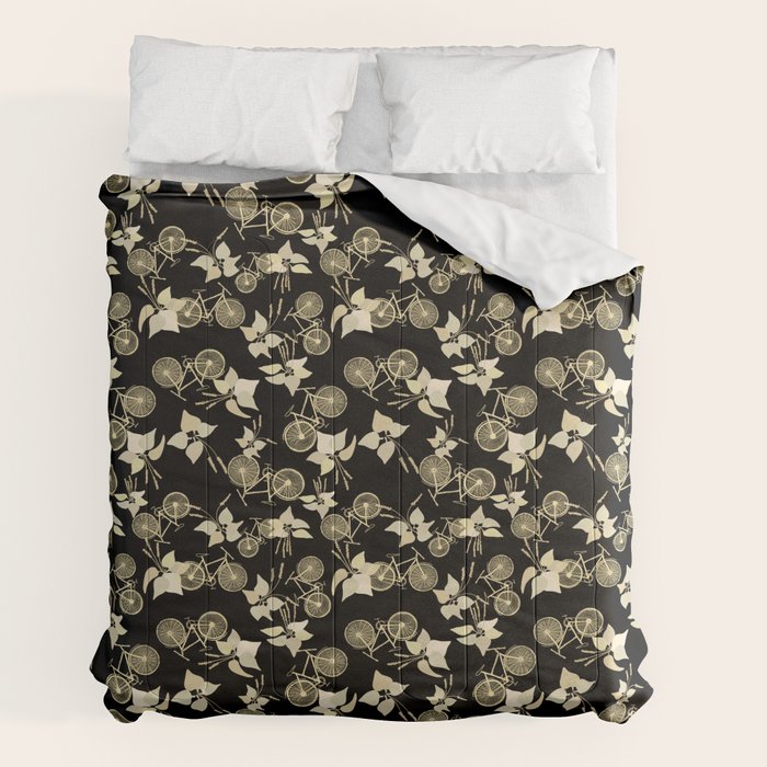 Bicycle and plantain plant pattern inspired by outdoor excursions on a dirt road Comforter