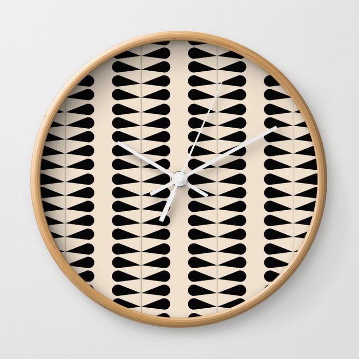 Black geometric mid century retro plant pattern Wall Clock