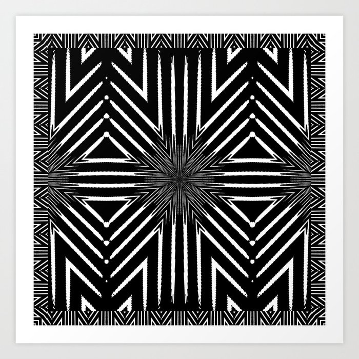 Black and White Rattan Triangles Art Print