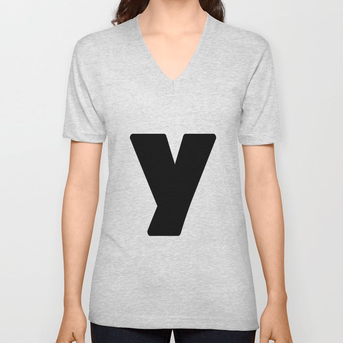 y (Black & White Letter) V Neck T Shirt