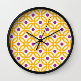 Pretty Intertwined Ring and Dot Pattern 643 Yellow Magenta and Beige Wall Clock