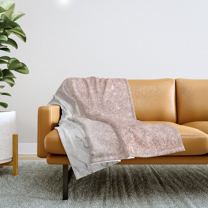 Modern faux rose gold pink glitter ombre white marble Throw Blanket by