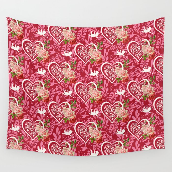 Little Cupid and Big Heart Rose Collection Wall Tapestry