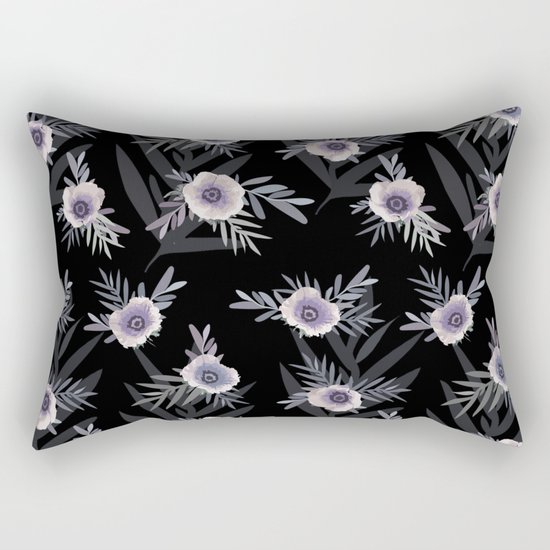 Floral pattern with anemone flowers, romantic print black background Rectangular Pillow