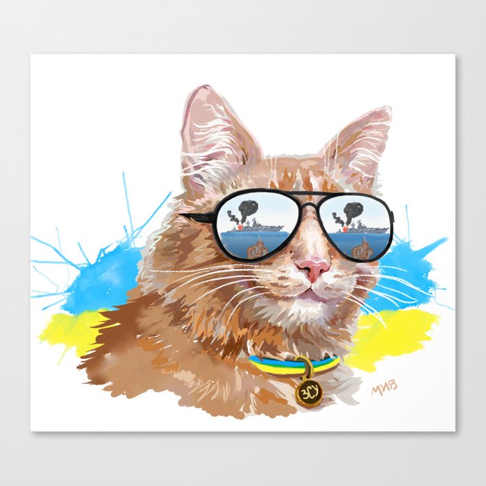 My Ukrainian cat says: russian warship, go f yourself Canvas Print