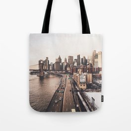 New York City | NYC Skyline and Brooklyn Bridge | Film Style Photography Tote Bag