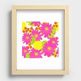 Tropical Flowers Mid-Century Modern Hot Pink And White Recessed Framed Print
