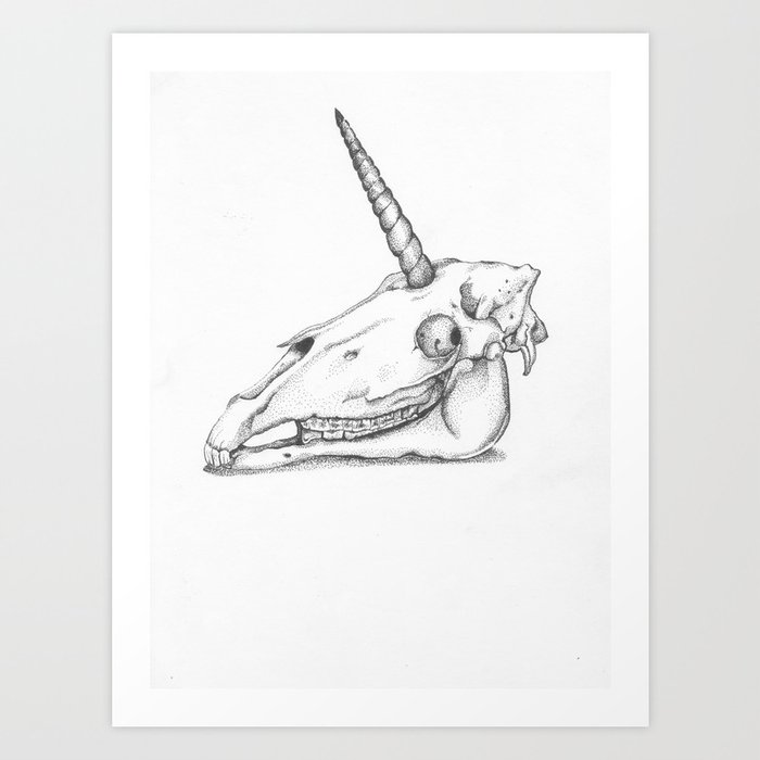Unicorn skull Art Print